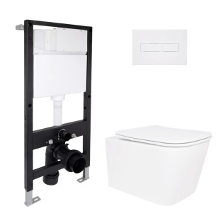 Готове рішення Qtap для ванної кімнати: підвісний унітаз Crow Ultra Quiet 485x340x290 + комплект інсталяції Standard (лінійна кнопка White)