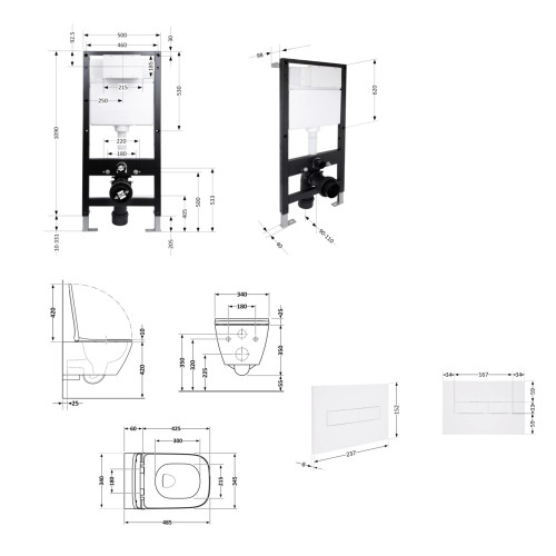 Готове рішення Qtap для ванної кімнати: підвісний унітаз Crow Ultra Quiet 485x340x290 + комплект інсталяції Standard (лінійна кнопка White)