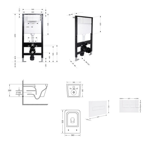 Готове рішення Qtap для ванної кімнати: підвісний унітаз Crow Ultra Quiet 520x360x290 + комплект інсталяції Standard (лінійна кнопка White)