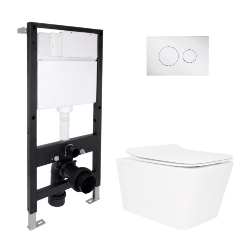 Готове рішення Qtap для ванної кімнати: підвісний унітаз Crow Rimless 520x360x290 + комплект встановлення Standard (кругла кнопка Chrome)