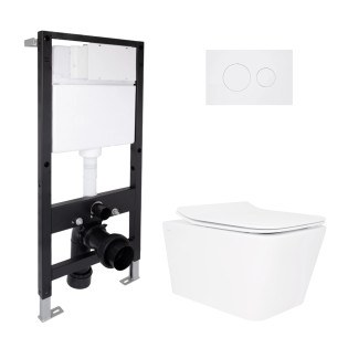 Готове рішення Qtap для ванної кімнати: унітаз підвісний Crow Rimless 520x360x290 + комплект інсталяції Standard (кругла кнопка White)