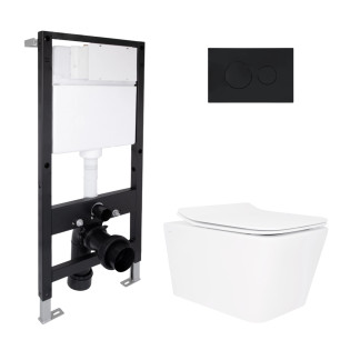 Готовое решение Qtap для ванной комнаты: подвесной унитаз Crow Rimless 520x360x290 + комплект инсталляции Standard (круглая кнопка Black)