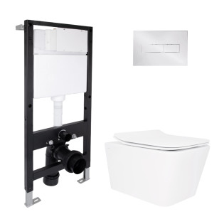 Готове рішення Qtap для ванної кімнати: унітаз підвісний Crow Rimless 520x360x290 + комплект інсталяції Standard (лінійна кнопка Chrome)