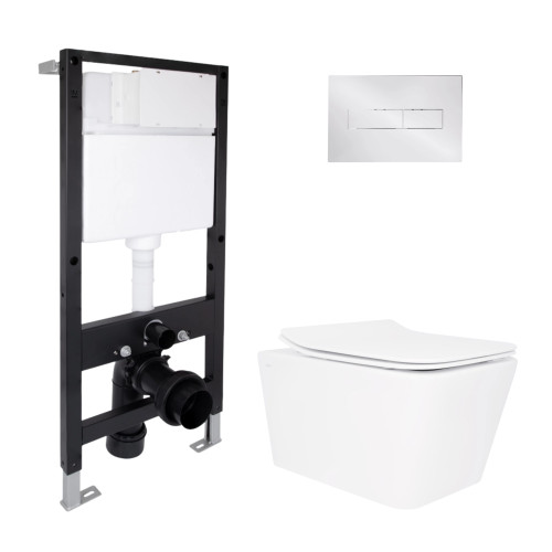 Готове рішення Qtap для ванної кімнати: унітаз підвісний Crow Rimless 520x360x290 + комплект інсталяції Standard (лінійна кнопка Chrome)