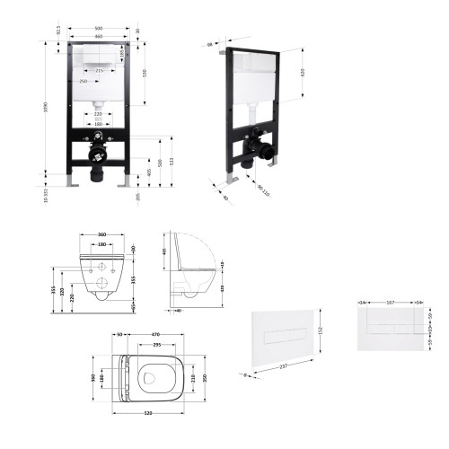 Готове рішення Qtap для ванної кімнати: підвісний унітаз Crow Rimless 520x360x290 + комплект інсталяції Standard (лінійна кнопка White)