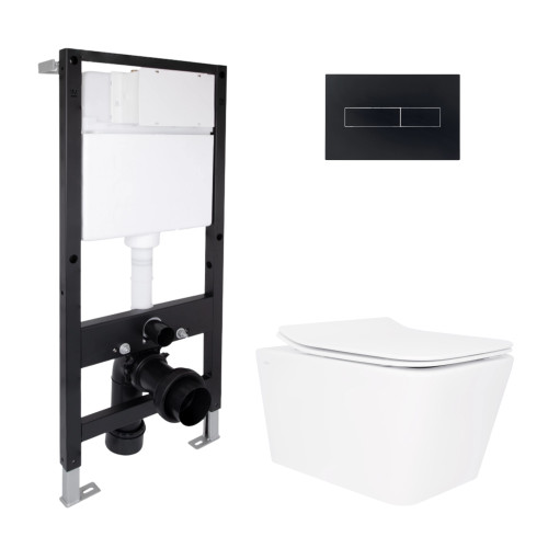 Готове рішення Qtap для ванної кімнати: підвісний унітаз Crow Rimless 520x360x290 + комплект інсталяції Standard (лінійна кнопка Black)