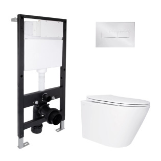 Готовое решение Qtap для ванной комнаты: подвесной унитаз Swan Ultra Quiet 485x360x320 + комплект инсталляции Standard (линейная кнопка Chrome)