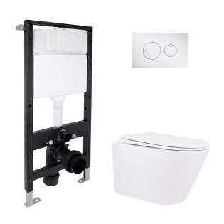 Готове рішення Qtap для ванної кімнати: унітаз підвісний Swan Rimless 520x360x320 + комплект інсталяції Standard (кругла кнопка Chrome)
