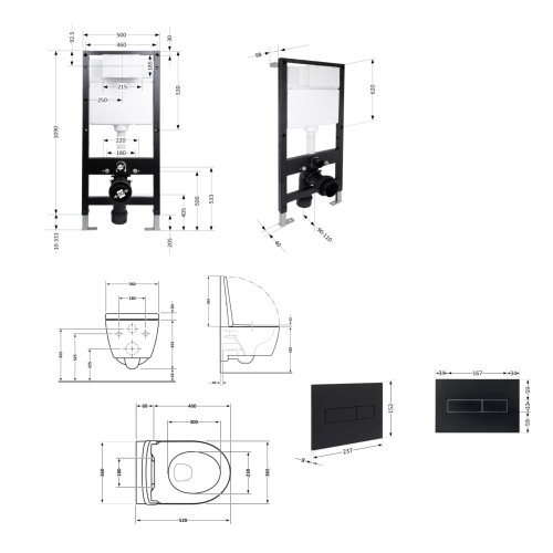 Готове рішення Qtap для ванної кімнати: унітаз підвісний Swan Rimless 520x360x320 + комплект інсталяції Standard (лінійна кнопка Black)