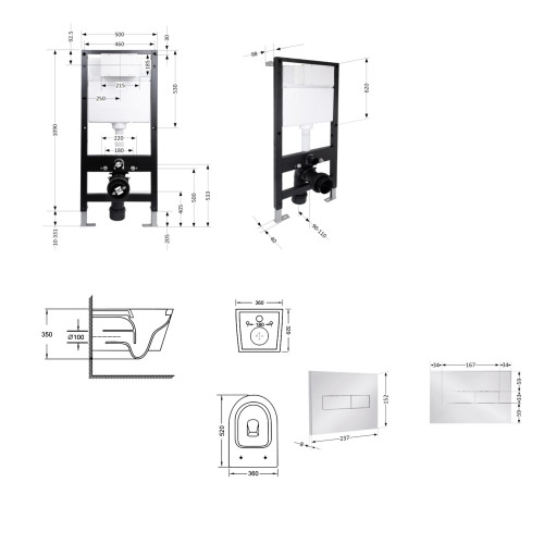 Готове рішення Qtap для ванної кімнати: унітаз підвісний Swan Ultra Quiet 520x360x320 + комплект інсталяції Standard (лінійна кнопка Chrome)
