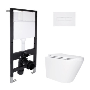 Готовое решение Qtap для ванной комнаты: подвесной унитаз Swan Ultra Quiet 520x360x320 + комплект инсталляции Standard (линейная кнопка White)