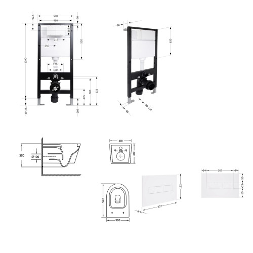 Готове рішення Qtap для ванної кімнати: унітаз підвісний Swan Ultra Quiet 520x360x320 + комплект інсталяції Standard (лінійна кнопка White)
