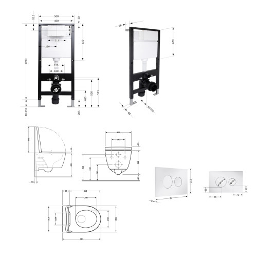 Готове рішення Qtap для ванної кімнати: підвісний унітаз Taurus Ultra Quiet 485x360x350 + комплект встановлення Standard (кругла кнопка Chrome)