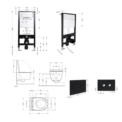Готове рішення Qtap для ванної кімнати: підвісний унітаз Taurus Ultra Quiet 485x360x350 + комплект встановлення Standard (кругла кнопка Black)
