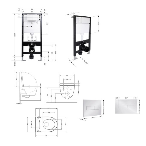 Готове рішення Qtap для ванної кімнати: підвісний унітаз Taurus Ultra Quiet 485x360x350 + комплект інсталяції Standard (лінійна кнопка Chrome)