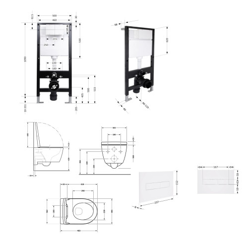 Готове рішення Qtap для ванної кімнати: підвісний унітаз Taurus Ultra Quiet 485x360x350 + комплект інсталяції Standard (лінійна кнопка White)
