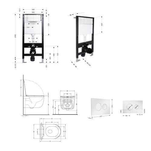 Готове рішення Qtap для ванної кімнати: підвісний унітаз Taurus Ultra Quiet 515x360x350 + комплект встановлення Standard (кругла кнопка Chrome)