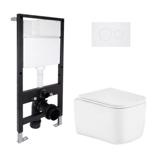 Готове рішення Qtap для ванної кімнати: підвісний унітаз Gemini Ultra Quiet 485x340x350 + комплект встановлення Standard (кругла кнопка White)