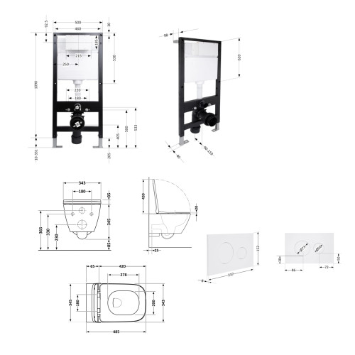 Готове рішення Qtap для ванної кімнати: підвісний унітаз Gemini Ultra Quiet 485x340x350 + комплект встановлення Standard (кругла кнопка White)