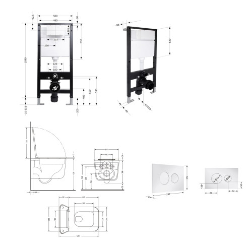 Готове рішення Qtap для ванної кімнати: унітаз підвісний Gemini Ultra Quiet 520x360x350 + комплект інсталяції Standard (кругла кнопка Chrome)