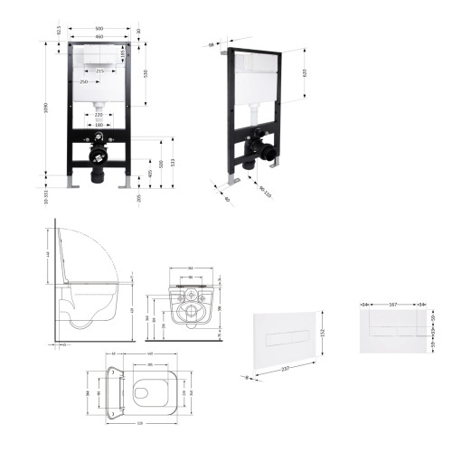 Готове рішення Qtap для ванної кімнати: унітаз підвісний Gemini Ultra Quiet 520x360x350 + комплект інсталяції Standard (лінійна кнопка White)