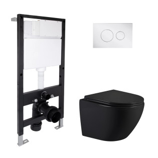 Готовое решение Qtap для ванной комнаты: подвесной унитаз Jay Ultra Quiet 485x360x320 + комплект инсталляции Standard (круглая кнопка Chrome)