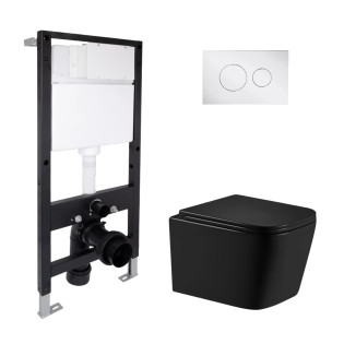 Готове рішення Qtap для ванної кімнати: підвісний унітаз Crow Ultra Quiet 485x340x290 + комплект інсталяції Standard (кругла кнопка Chrome)