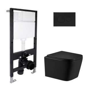 Готове рішення Qtap для ванної кімнати: підвісний унітаз Crow Ultra Quiet 485x340x290 + комплект інсталяції Standard (кругла кнопка Black)