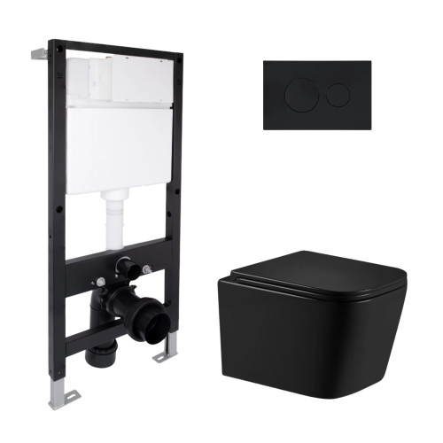 Готове рішення Qtap для ванної кімнати: підвісний унітаз Crow Ultra Quiet 485x340x290 + комплект інсталяції Standard (кругла кнопка Black)