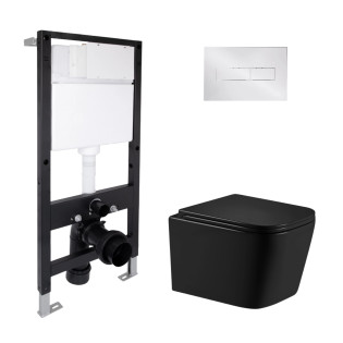 Готове рішення Qtap для ванної кімнати: підвісний унітаз Crow Ultra Quiet 485x340x290 + комплект інсталяції Standard (лінійна кнопка Chrome)