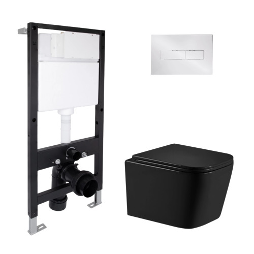 Готове рішення Qtap для ванної кімнати: підвісний унітаз Crow Ultra Quiet 485x340x290 + комплект інсталяції Standard (лінійна кнопка Chrome)
