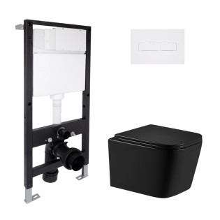 Готовое решение Qtap для ванной комнаты: подвесной унитаз Crow Ultra Quiet 485x340x290 + комплект инсталляции Standard (линейная кнопка White)
