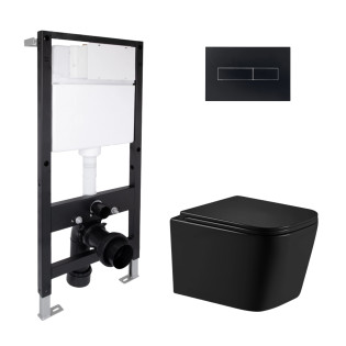 Готове рішення Qtap для ванної кімнати: підвісний унітаз Crow Ultra Quiet 485x340x290 + комплект інсталяції Standard (лінійна кнопка Black)