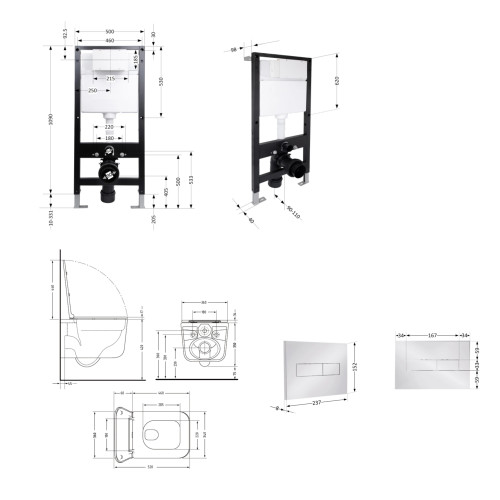 Готове рішення Qtap для ванної кімнати: підвісний унітаз Gemini Ultra Quiet 520x360x350 + комплект інсталяції Standard (лінійна кнопка Chrome)