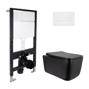Готовое решение Qtap для ванной комнаты: подвесной унитаз Gemini Ultra Quiet 520x360x350 + комплект инсталляции Standard (линейная кнопка White)