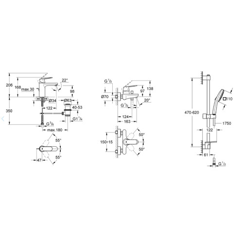 Набор смесителей 3 в 1 для ванны Grohe Eurosmart Cosmopolitan (UA126112M3)
