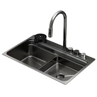 Мийка Zerix ZH7548-SET-03 Nano-Black із вбудованим змішувачем з нерж. сталі (ZM5577)