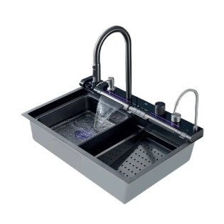 Мийка Zerix ZH7546-SET-04 DECOR Nano-Black із вбудованим змішувачем з нерж. сталі (ZM5578)
