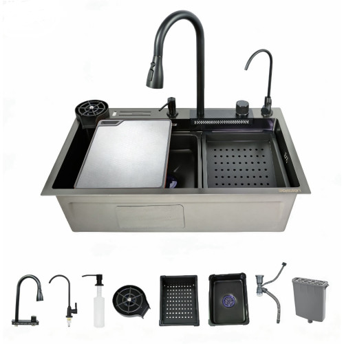 Мийка для кухні багатофункціональна з вбудованим змішувачем ZERIX ZH7546-SET-07 DECOR GRAPHITE з нерж. сталі (ZX5683)