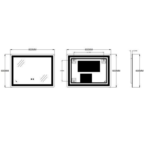 Дзеркало ZERIX SANSA MR01-80x60-REVERSE із LED Touch, Anti-fog, димером, рег. яскравості (ZX6049)