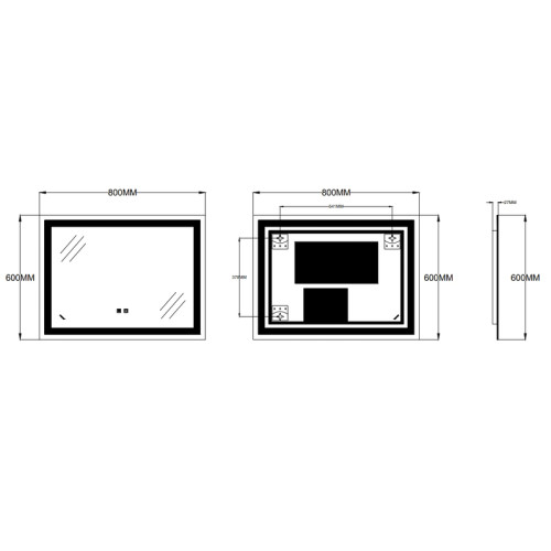 Дзеркало ZERIX KUBIX MR03-80x60-REVERSE із LED Touch, Anti-fog, димером, рег. яскравості (ZX6053)