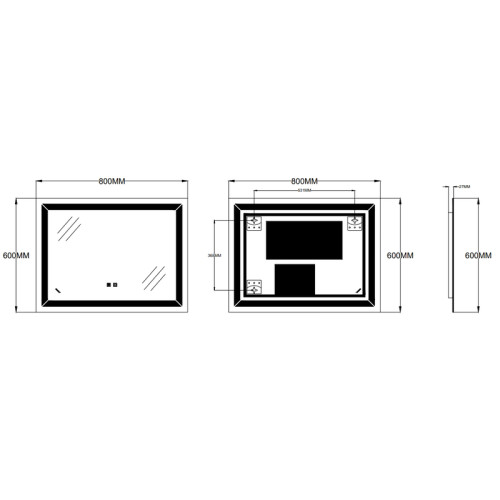 Дзеркало ZERIX KUBIX MR04-80x60-REVERSE із LED Touch, Anti-fog, димером, рег. яскравості (ZX6054)