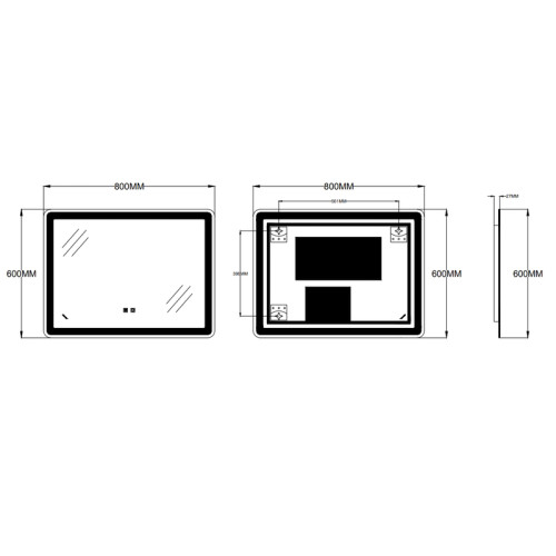 Дзеркало ZERIX MIRRA MR05-80x60-REVERSE із LED Touch, Anti-fog, димером, рег. яскравості (ZX6056)