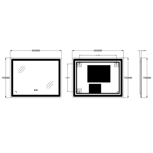Дзеркало ZERIX MIRRA MR05-90x70-REVERSE із LED Touch, Anti-fog, димером, рег. яскравості (ZX6059)