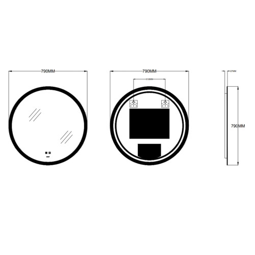 Дзеркало ZERIX SOLO MC02-80 із LED Touch, Anti-fog, димером, рег. яскравості (ZX6066)